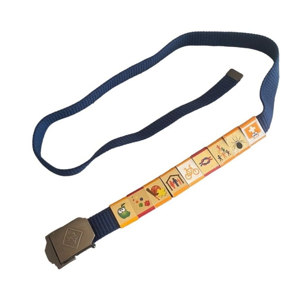Vintage Cub Scout Wolf Blue Web Belt w/ Merit Badges